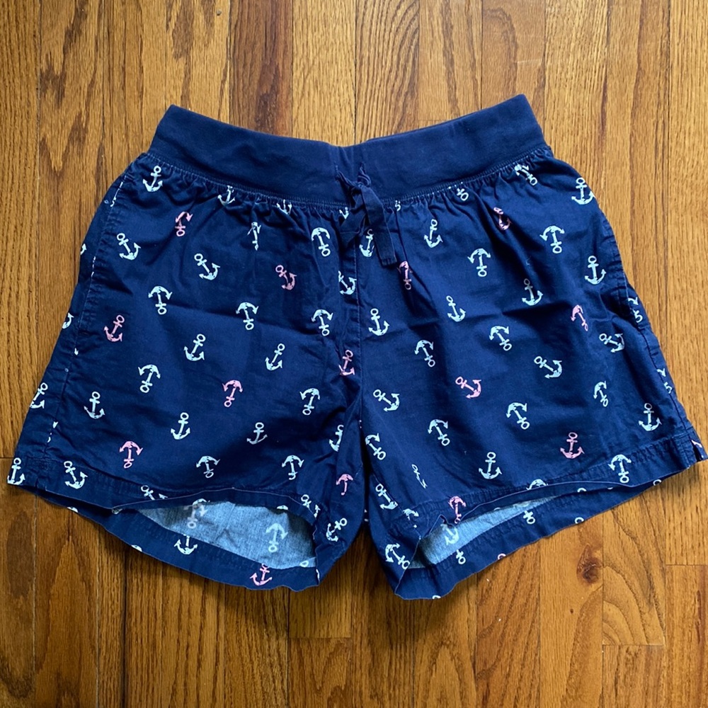 L.L. Bean Navy Anchor Print Pajama Shorts